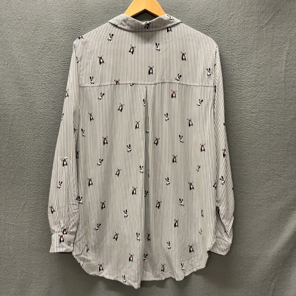 Jane and Delancey Button Down Womens XL Striped French Bulldog White Black - Picture 3 of 9